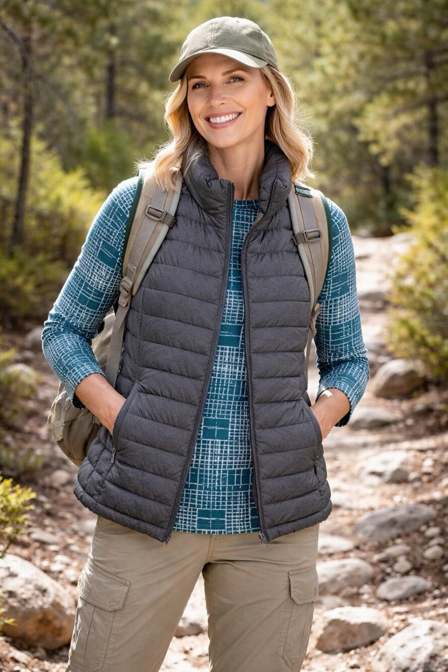 Uniqlo Grey Puffer Down Vest Packable Travel Full Zip Nylon Womens XS